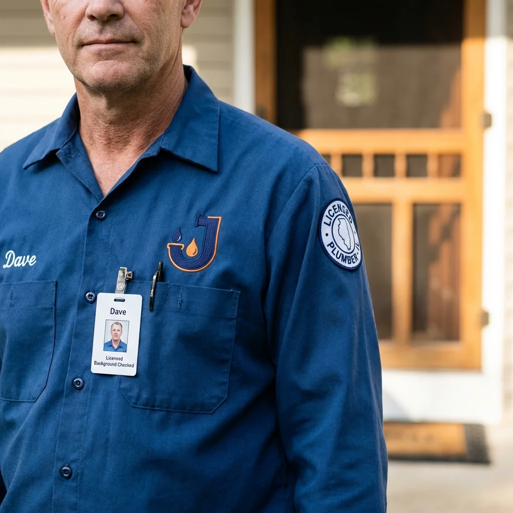 Licensed plumber showing ID badge in Jacksonville, TX