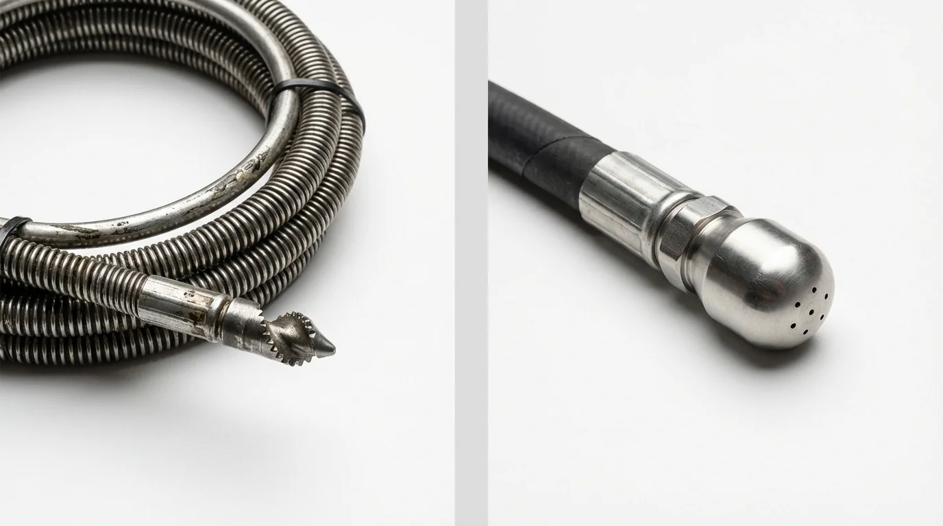 Drain snake cable and hydro jetting nozzle used for drain cleaning in Jacksonville, TX