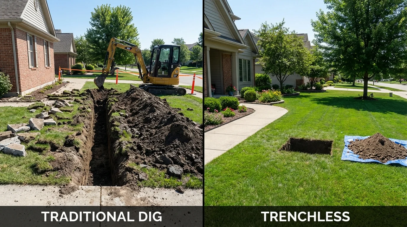 Trenchless sewer repair with minimal yard damage versus traditional excavation in Jacksonville, TX